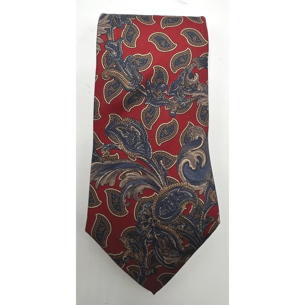 Bill Blass Men's 100% Silk Paisley Floral Necktie Red Blue Classic Designer Tie